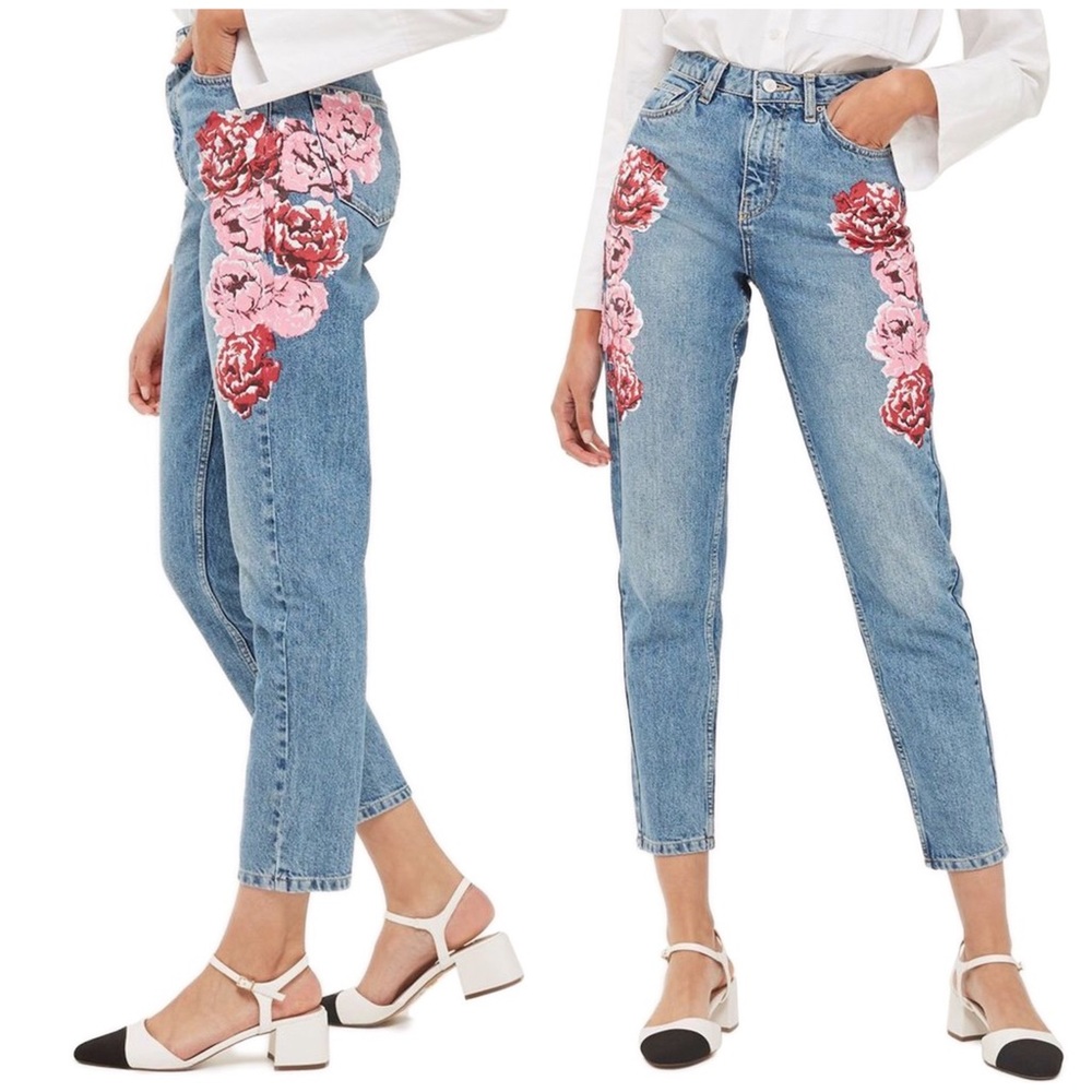 TOPSHOP MOTO | PAINTED PEONY MOM JEANS